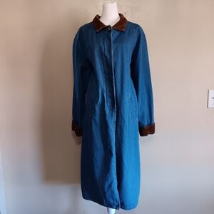 90s Vintage Blue Denim Trench Coat Long Duster Approx. XL, Corduroy Western Boho